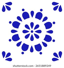 Talavera mexicana azulejo de cerâmica com flor. Estilo tradicional de Puebla. Ilustração vetorial. Arte de design de mosaico.