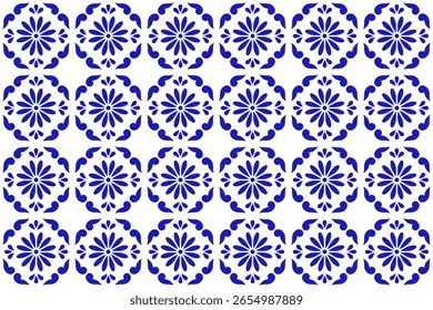Baldosa cerámica mexicana de talavera con flor. Patrón sin fisuras de México. Ilustración vectorial. Arte de diseño de mosaico.
