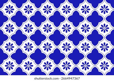 Azulejo mexicano de talavera cerámica con flor de Puebla. Patrón sin fisuras de México. Ilustración vectorial. 
