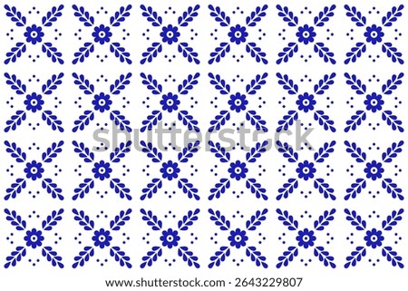 Mexican talavera ceramic tile with flower. Mexico seamless pattern. Vector illustration. Mosaic design art.