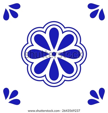 Mexican talavera ceramic tile with flower. Traditional style from Puebla. Vector illustration. Mosaic design art.
