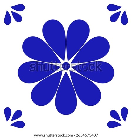 Mexican talavera ceramic tile with flower. Traditional style from Puebla. Vector illustration. Mosaic design art.
