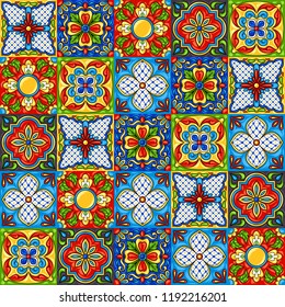 Mexican talavera ceramic tile pattern. Ethnic folk ornament. Italian pottery, portuguese azulejo or spanish majolica.