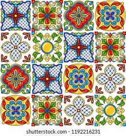 Mexican talavera ceramic tile pattern. Ethnic folk ornament. Italian pottery, portuguese azulejo or spanish majolica.