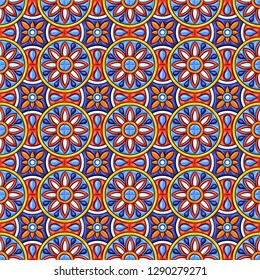 Mexican talavera ceramic tile pattern. Ethnic folk ornament. Italian pottery, portuguese azulejo or spanish majolica.