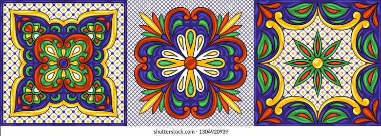 Mexican talavera ceramic tile pattern. Ethnic folk ornament. Italian pottery, portuguese azulejo or spanish majolica.