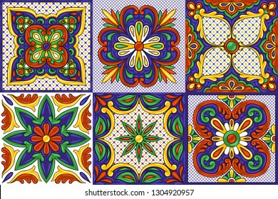 Mexican talavera ceramic tile pattern. Ethnic folk ornament. Italian pottery, portuguese azulejo or spanish majolica.