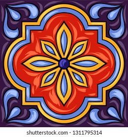 Mexican talavera ceramic tile pattern. Ethnic folk ornament. Italian pottery, portuguese azulejo or spanish majolica.
