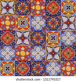 Mexican talavera ceramic tile pattern. Ethnic folk ornament. Italian pottery, portuguese azulejo or spanish majolica.