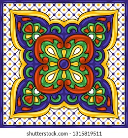 Mexican talavera ceramic tile pattern. Ethnic folk ornament. Italian pottery, portuguese azulejo or spanish majolica.