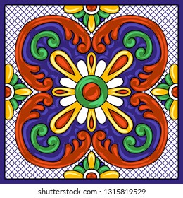 Mexican talavera ceramic tile pattern. Ethnic folk ornament. Italian pottery, portuguese azulejo or spanish majolica.