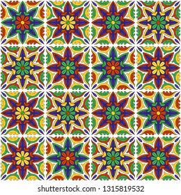Mexican talavera ceramic tile pattern. Ethnic folk ornament. Italian pottery, portuguese azulejo or spanish majolica.