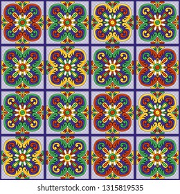 Mexican talavera ceramic tile pattern. Ethnic folk ornament. Italian pottery, portuguese azulejo or spanish majolica.