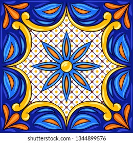 Mexican talavera ceramic tile pattern. Ethnic folk ornament. Italian pottery, portuguese azulejo or spanish majolica.