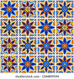 Mexican talavera ceramic tile pattern. Ethnic folk ornament. Italian pottery, portuguese azulejo or spanish majolica.