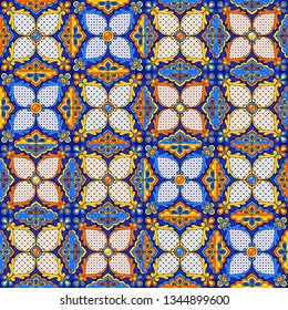 Mexican talavera ceramic tile pattern. Ethnic folk ornament. Italian pottery, portuguese azulejo or spanish majolica.