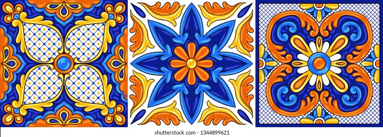 Mexican talavera ceramic tile pattern. Ethnic folk ornament. Italian pottery, portuguese azulejo or spanish majolica.