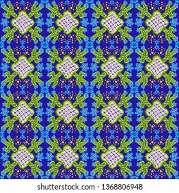 Mexican talavera ceramic tile pattern. Cute naive cactus and flowers. Ethnic folk ornament.