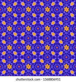 Mexican talavera ceramic tile pattern. Cute naive turtle and flowers. Ethnic folk ornament.