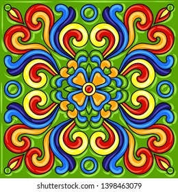 Mexican talavera ceramic tile pattern. Traditional decorative objects. Ethnic folk ornament. Decoration with ornamental flowers.