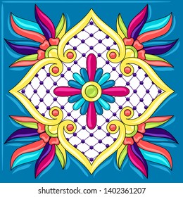 Mexican talavera ceramic tile pattern. Traditional decorative objects. Ethnic folk ornament. Decoration with ornamental flowers.