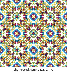 Mexican talavera ceramic tile pattern. Traditional decorative objects. Ethnic folk ornament. Decoration with ornamental flowers.