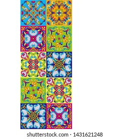 Mexican talavera ceramic tile pattern. Traditional decorative objects. Ethnic folk ornament. Decoration with ornamental flowers.