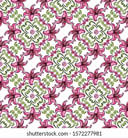 Mexican talavera ceramic tile pattern with flowers. Beautiful decorative buds and leaves. Traditional ethnic folk ornament.