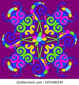 Mexican talavera ceramic tile pattern with stylized bugs and insects. Traditional decorative objects.