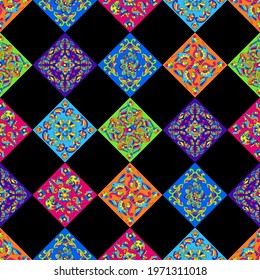 Mexican talavera ceramic tile pattern with tropical birds. Traditional decorative objects.