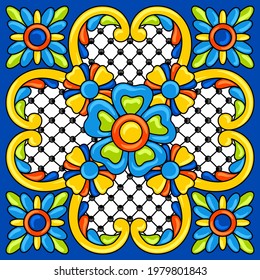 Mexican talavera ceramic tile pattern. Decoration with ornamental flowers. Background with mexican talavera pattern. Decoration with ornamental flowers.