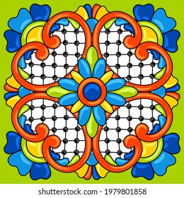 Mexican talavera ceramic tile pattern. Decoration with ornamental flowers. Background with mexican talavera pattern. Decoration with ornamental flowers.