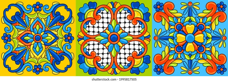 Mexican talavera ceramic tile pattern. Decoration with ornamental flowers. Background with mexican talavera pattern. Decoration with ornamental flowers.