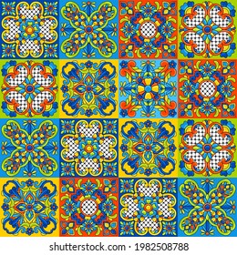 Mexican talavera ceramic tile seamless pattern. Decoration with ornamental flowers. Background with mexican talavera pattern. Decoration with ornamental flowers.