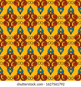 Mexican talavera seamless pattern. Decorative background with ornamental flowers. Traditional tile decorative objects. Ethnic folk ornament.