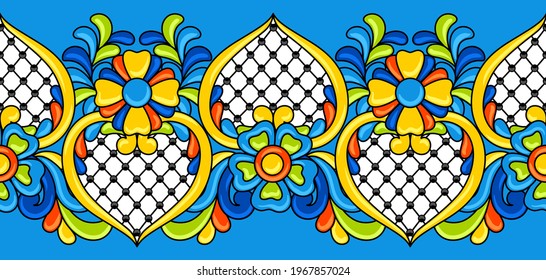 Mexican talavera seamless pattern. Decorative background with ornamental flowers. Background with mexican talavera pattern. Decoration with ornamental flowers.