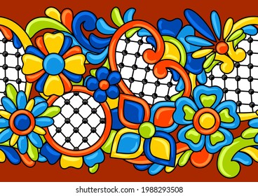 Mexican talavera seamless pattern. Decorative background with ornamental flowers. Background with mexican talavera pattern. Decoration with ornamental flowers.