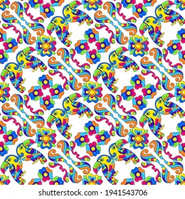 Mexican talavera seamless pattern with tropical toucans. Traditional decorative objects.