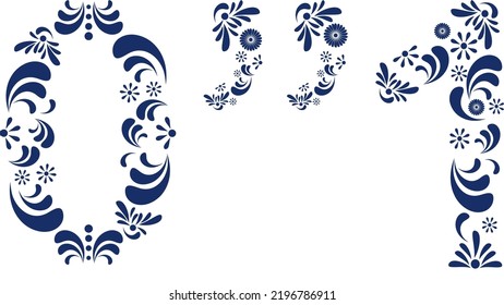 mexican talavera symbols and numbers floriture pattern puebla art illustration set pack in vector format