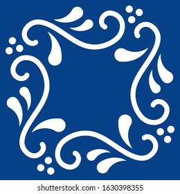 Mexican talavera tile pattern. Ornament in traditional style from Puebla in classic blue and white. Floral ceramic tile with dot and leaves. Folk art design from Mexico.