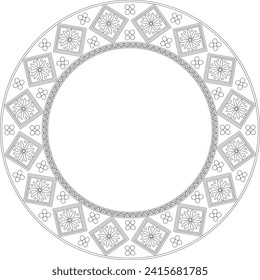 Mexican Talavera tiles black outline round frame. Use for copy space, invitations,greetings,holiday events, coloring page, embroidery template 