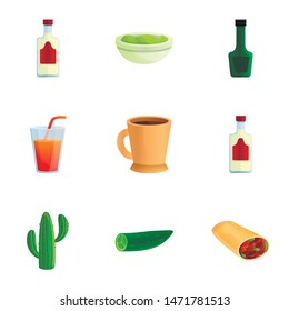 Mexican tasty food icon set. Cartoon set of 9 mexican tasty food vector icons for web design isolated on white background
