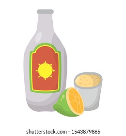 mexican tequila bottle and cup with lemon vector illustration design
