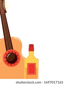 Mexican tequila bottle and guitar design, Mexico culture tourism landmark latin and party theme Vector illustration