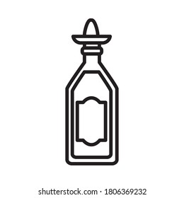 Mexican Tequila Bottle Icon Over White Background, Line Style, Vector Illustration