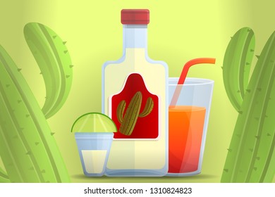 Mexican tequila concept banner. Cartoon illustration of mexican tequila vector concept banner for web design