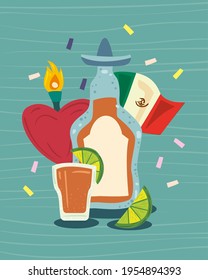 Tequila mexicana y conjunto de iconos
