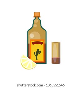 Mexican tequilla illustration. Acohol, bottle, glass. Drinking concept. Vector illustration can be used for topics like beverage, bar, tradition