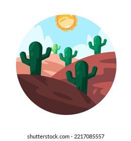 Mexican terrain desert sand with wild cactus succulent illustration icon circle graphic