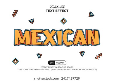 Estilo de color retro efecto de texto mexicano. Efecto de texto modificable.